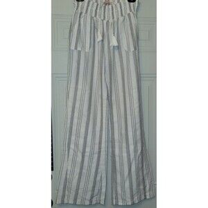 Paradise USA Women’s Boho Striped Wide Leg Pants L Linen Blend Beach Resort...